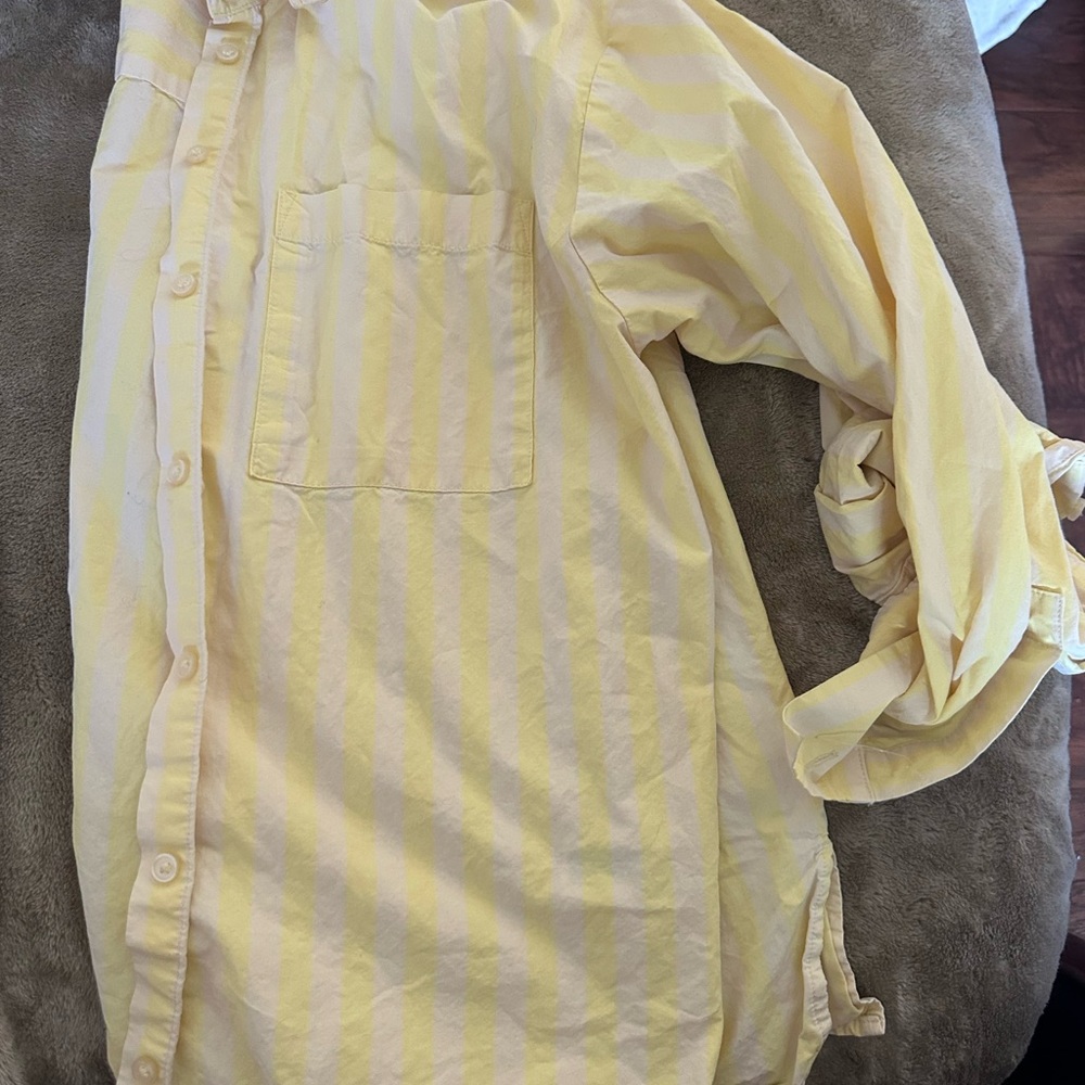 Yellow vertical striped button up canvas top